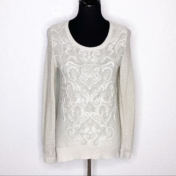 WHBM cream ivory silver gold metallic shimmer knit top size Small - Picture 1 of 15